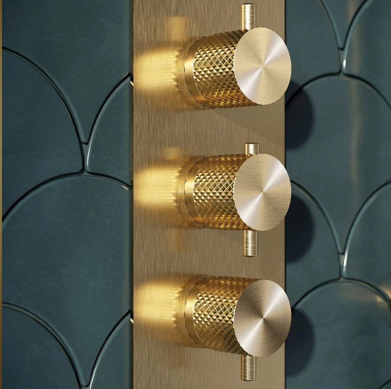 Chelsea Thermostatic Concealed Dual Outlet Shower Valve - Champagne Gold