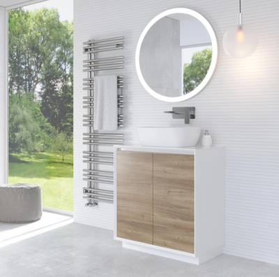 Tawny 750mm Floor Standing Vanity Unit in White & Oak with White Worktop N24