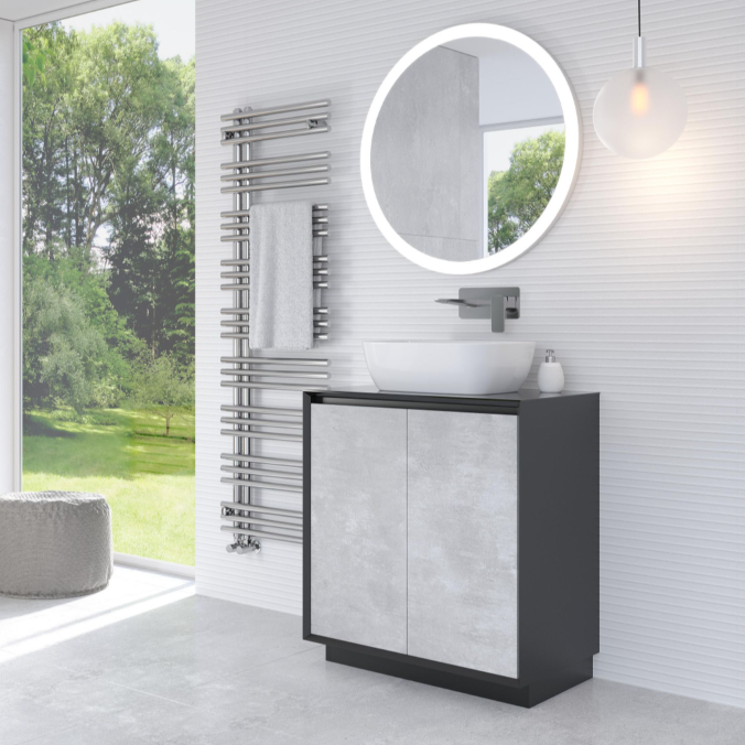 Tawny 750mm Floor Standing Vanity Unit in Black & Concrete with Black Worktop N24