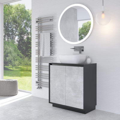 Tawny 750mm Floor Standing Vanity Unit in Black & Concrete with Black Worktop N24