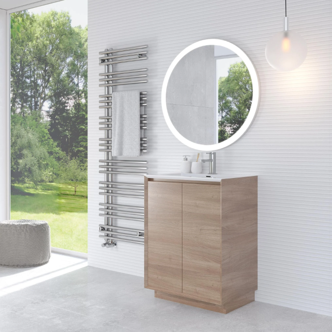 Tawny 600mm Floor Standing Vanity Unit in Natural Oak with White Basin N24