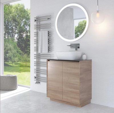 Tawny 750mm Floor Standing Vanity Unit in Natural Oak with Black Worktop N24