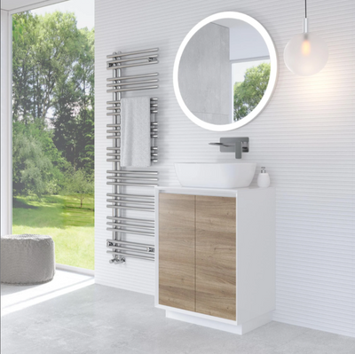 Tawny 600mm Floor Standing Vanity Unit in Natural Oak with White Worktop N24