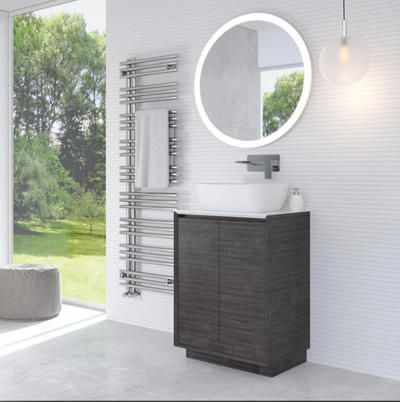 Tawny 600mm Floor Standing Vanity Unit in Leached Oak with White Worktop N24