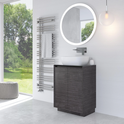 Tawny 600mm Floor Standing Vanity Unit in Leached Oak with Black Worktop N24