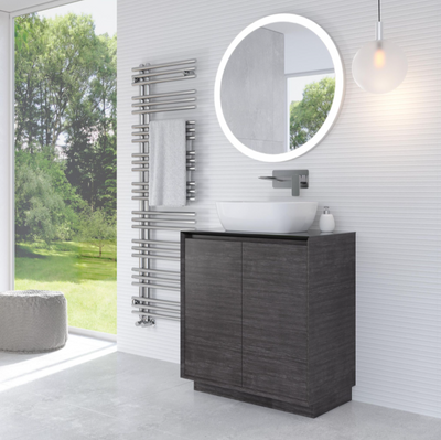 Tawny 750mm Floor Standing Vanity Unit in Leached Oak with Black Worktop N24