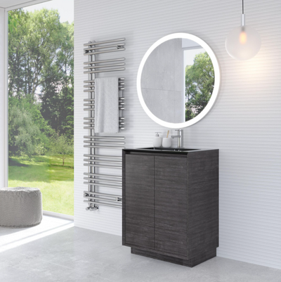 Tawny 600mm Floor Standing Vanity Unit in Leached Oak with Black Basin N24