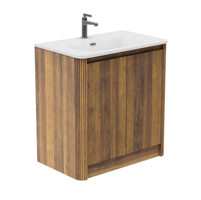 Jack 800mm Ribbed Floorstanding Vanity Unit with Doors in Walnut with Black Basin N24