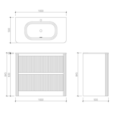Jack 1000mm Ribbed Floorstanding Vanity Unit with Doors in Walnut with Gloss White Ceramic Basin N24