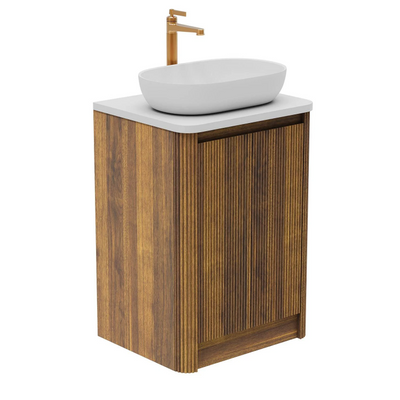 Jack 600mm Ribbed Floorstanding Vanity Unit with Doors in Natural Oak with Black Worktop N24