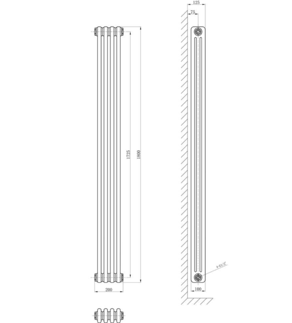 Nevada White Triple Vertical Column Radiator - 1800x200mm