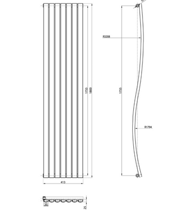Nebraska 1785 x 413mm Vertical Wave Radiator – White