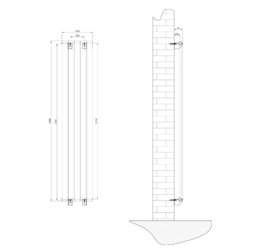 Michigan White Single Vertical Flat Panel Radiator - 1800x340mm