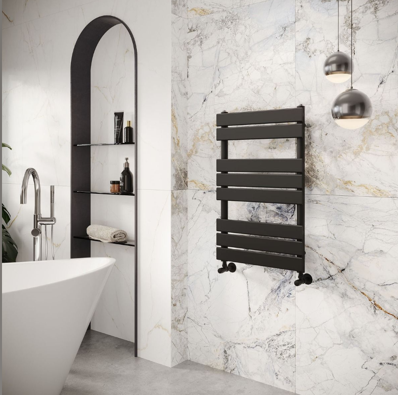 Liberty Matt Black Heated Towel Rail – 800x500mm