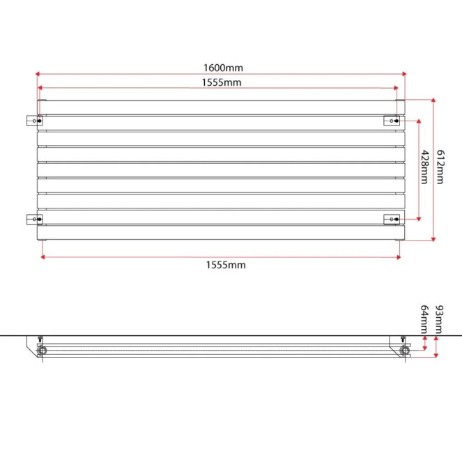 Michigan Grey Double Horizontal Flat Panel Radiator - 610x1600mm