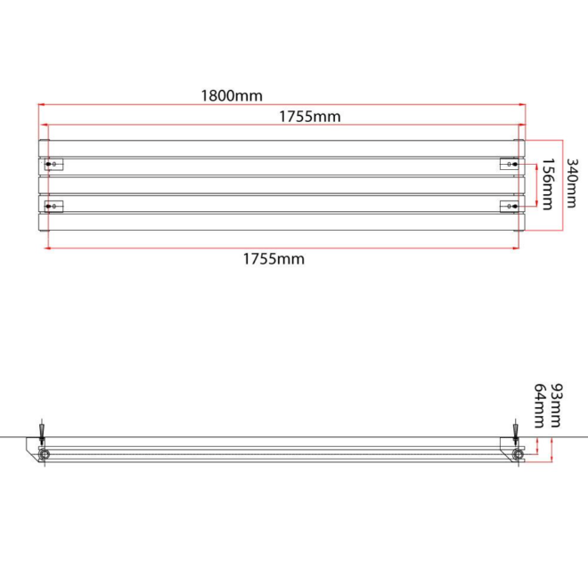 Michigan Grey Double Horizontal Flat Panel Radiator - 340x1800mm