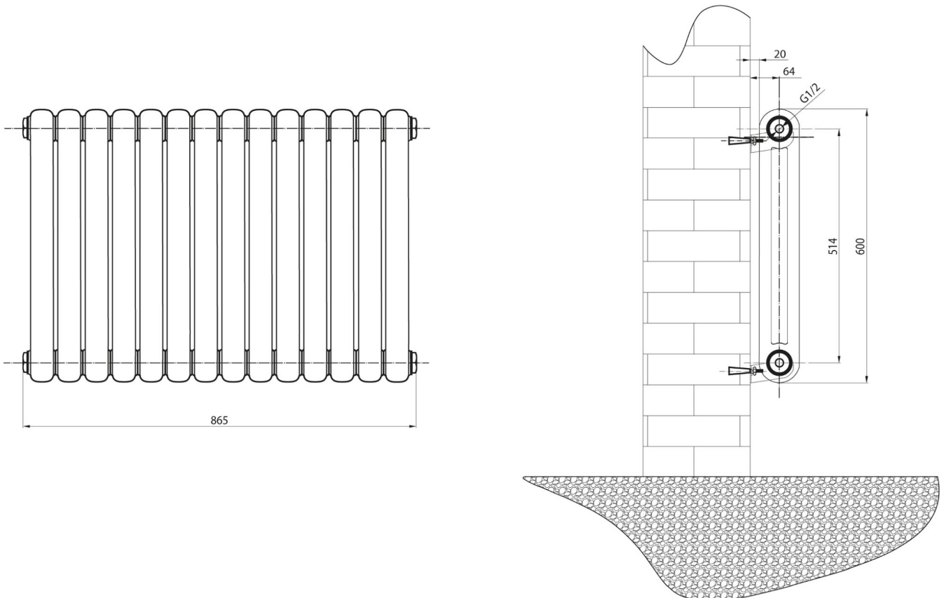 Wyoming Grey Horizontal Column Radiator - 600x860mm