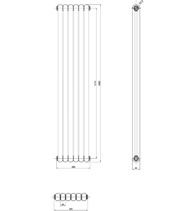 Wyoming Grey Vertical Column Radiator - 1800x380mm
