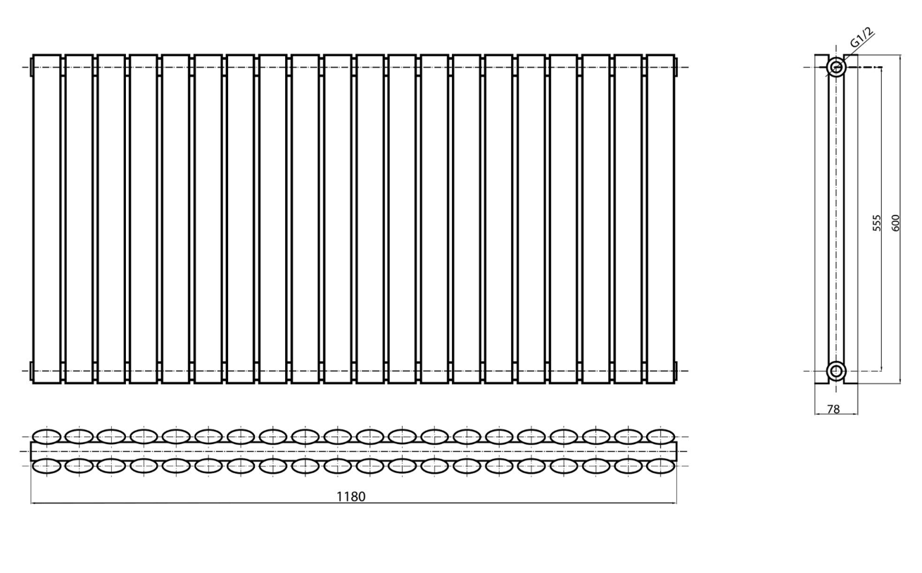 Minnesota Grey Double Horizontal Radiator - 600x1180mm