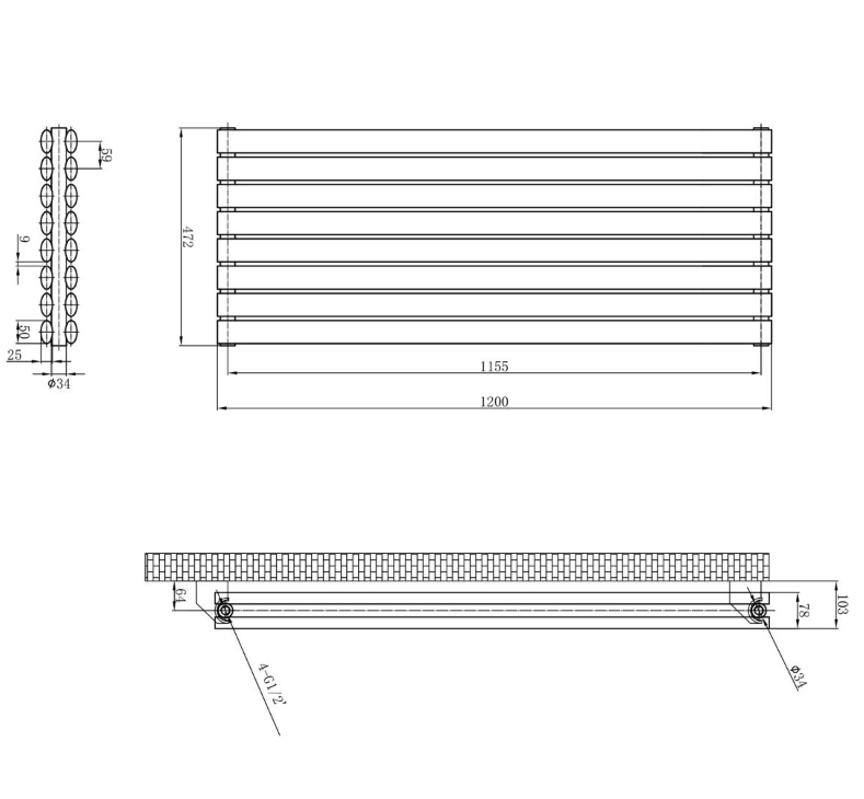 Minnesota Grey Double Horizontal Radiator - 472x1200mm