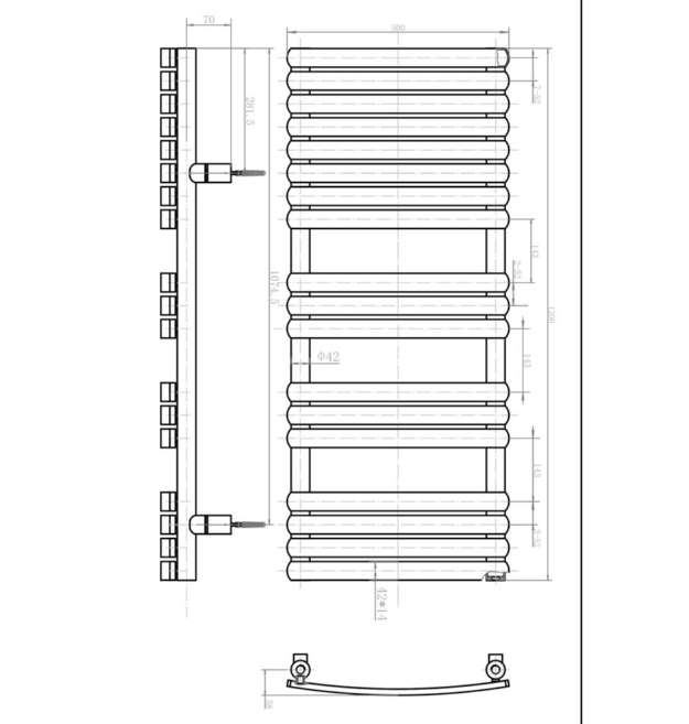 Oklahoma 1200 x 500mm Heated Towel Rail - Brown Metallic