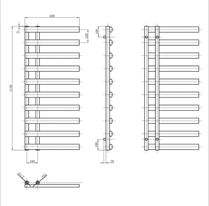 Massachusetts 1140 x 500mm Vertical Radiator - Black