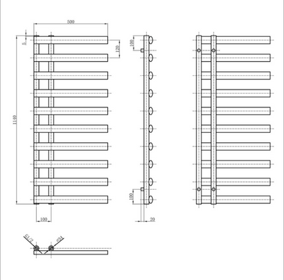 Massachusetts 1140 x 500mm Vertical Radiator - Black