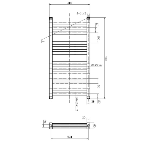 Delta 800 x 400mm Double Layer Heated Towel Rail - Anthracite