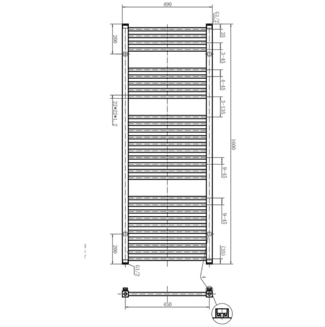 West Virginia 1600 x 490mm Heated Towel Radiator - Chrome