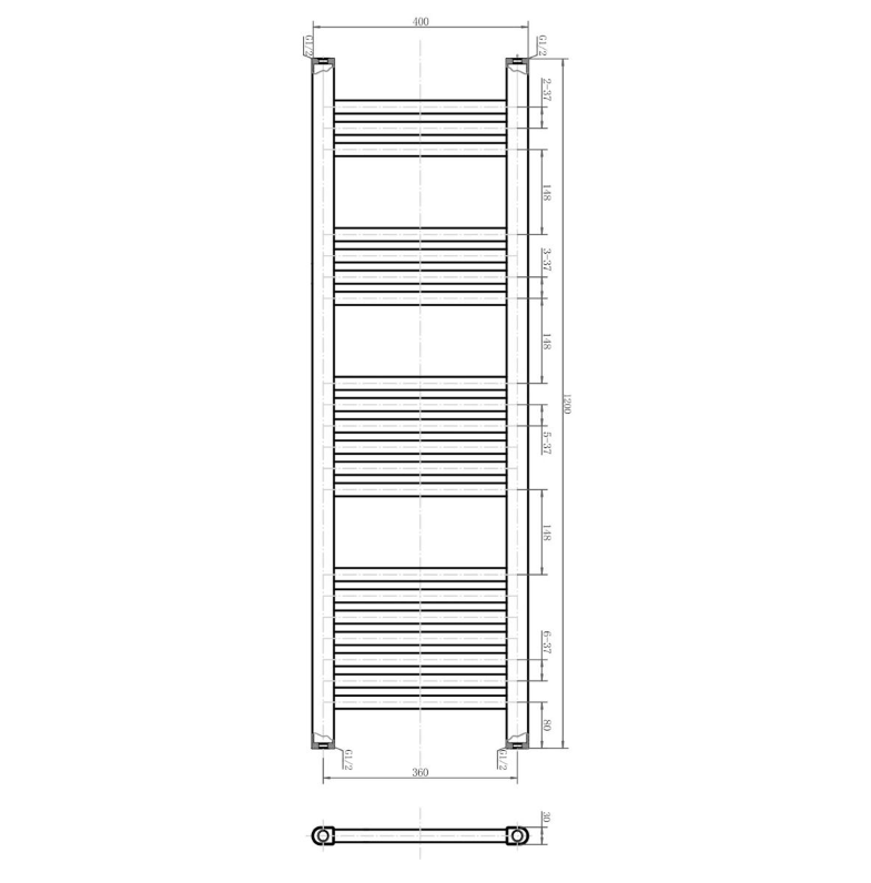 North Carolina 1200x400mm Heated Towel Rail – Matt Black