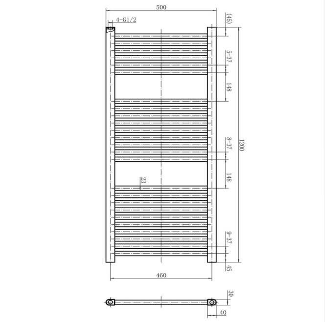 North Carolina 1200x500mm Heated Towel Rail – Anthracite