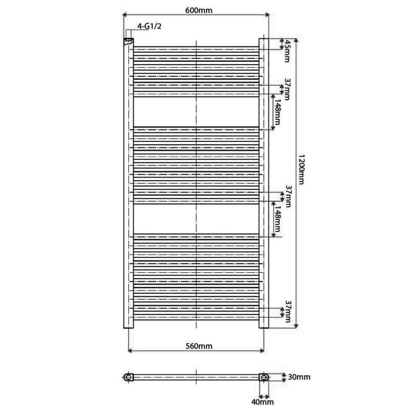 North Carolina 1200x600mm Heated Towel Rail – Anthracite