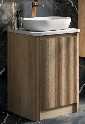 Jack 1000mm Ribbed Floorstanding Vanity Unit with Doors in Natural Oak with Black Worktop N24