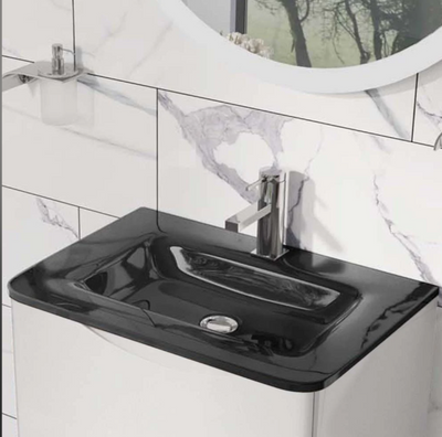 Montana 600mm Wall Hung Vanity Unit in Gloss White & Grey Glass Basin