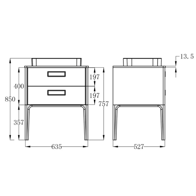 Sky 650mm Vanity Unit With 2 Legs in Petrol Blue with Stone Worktop & Basin
