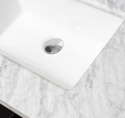 York 650mm Vanity Unit in Matt White with Marble Worktop & Ceramic Basin