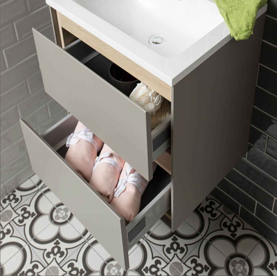 Windsor 800mm Wall Hung Vanity Unit in French Grey & Sawn Oak