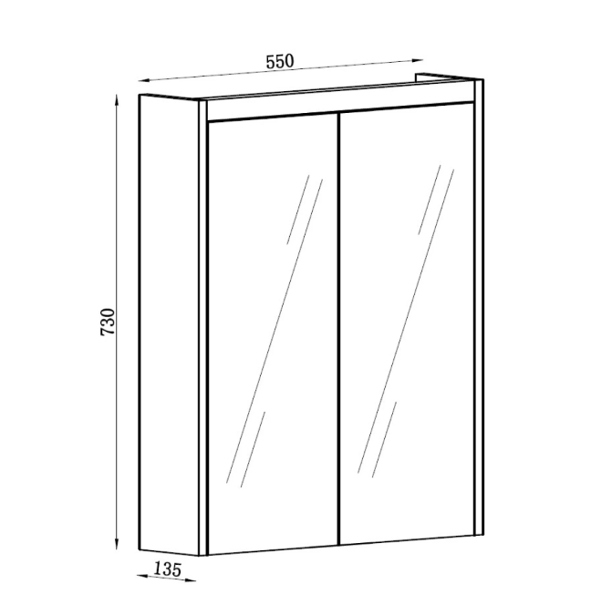 Deane LED Mirrored Wall Cabinet Double Door Matt White 550mm