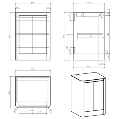 Lucy 550mm Floor Standing Vanity Unit in Gloss White with Grey Marble Worktop