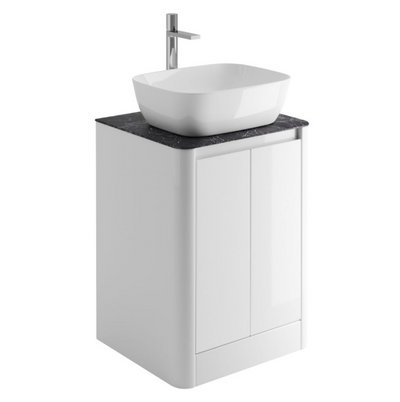 Lucy 550mm Floor Standing Vanity Unit in Gloss White with Italian Slate Worktop