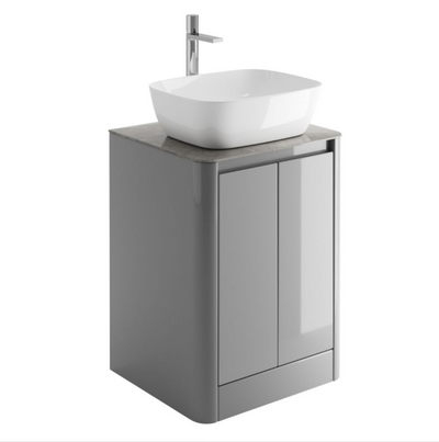 Lucy 550mm Floor Standing Vanity Unit in Light Grey Gloss with Grey Marble Worktop