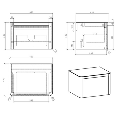 Lucy 650mm Wall Hung Vanity Unit in titanium Grey Gloss with White Marble Worktop