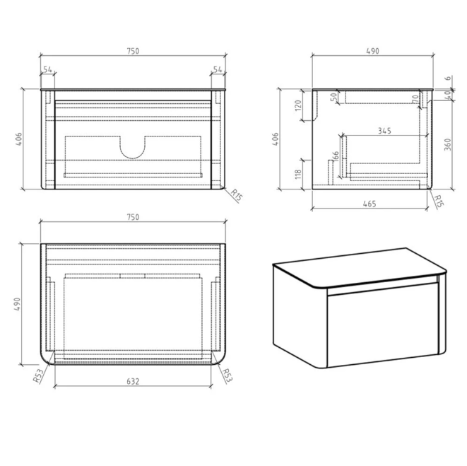 Lucy 750mm Wall Hung Vanity Unit in Gloss White with White Marble Worktop