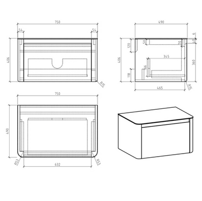 Lucy 750mm Wall Hung Vanity Unit in Light Grey Gloss with White Marble Worktop