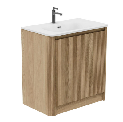 Jack 1000mm Ribbed Floorstanding Vanity Unit with Doors in Natural Oak with Black Basin N24