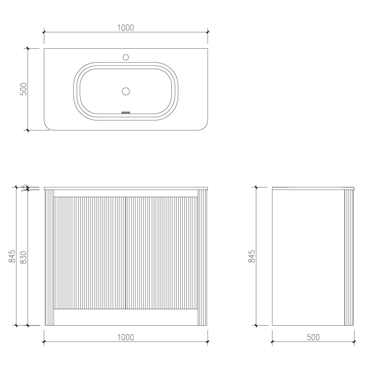 Jack 1000mm Ribbed Floorstanding Vanity Unit with Doors in Charcoal with Gloss White Ceramic Basin N24