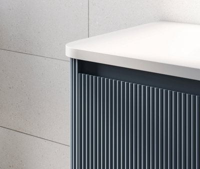 Jack 800mm Ribbed Floorstanding Vanity Unit with Doors in Blue with White Worktop N23