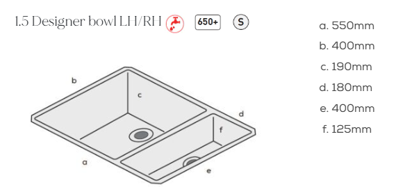 Mariz Stainless Steel Sink Modules R10 - 3050 x 640 x 12mm 8 Worktop Colour Options