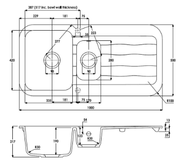 Abode Dune 1.5 Bowl Granite Sink with drainer Grey