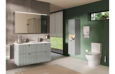 VitrA Root Groove 40cm 2 Door Semi-Tall Unit w/Laundry Basket (RH Hinge) - Matt Fjord Green VTFT1560